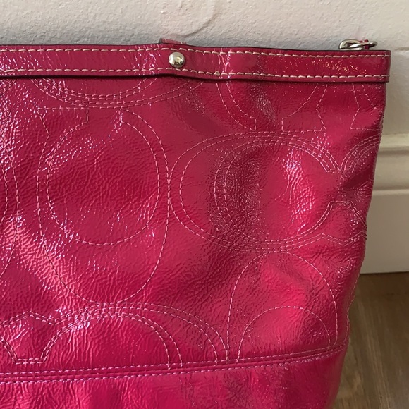 Coach C Optic Stitched Berry Patent Leather Tote - Picture 11 of 15